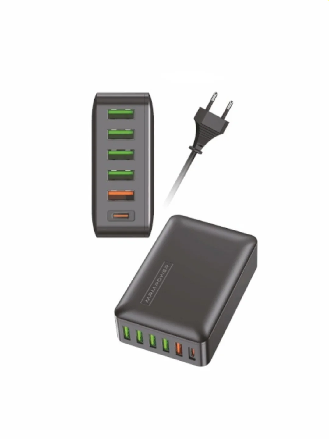 Черный сетевое зарядное устройство MRMPW H5016, 65W, 5xUSB, 1xType-C (PD20W)