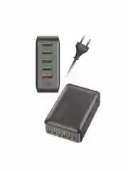 Черный сетевое зарядное устройство MRMPW H5016, 65W, 5xUSB, 1xType-C (PD20W)