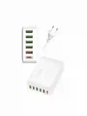 Белый сетевое зарядное устройство MRMPW H5016, 65W, 5xUSB, 1xType-C (PD20W)