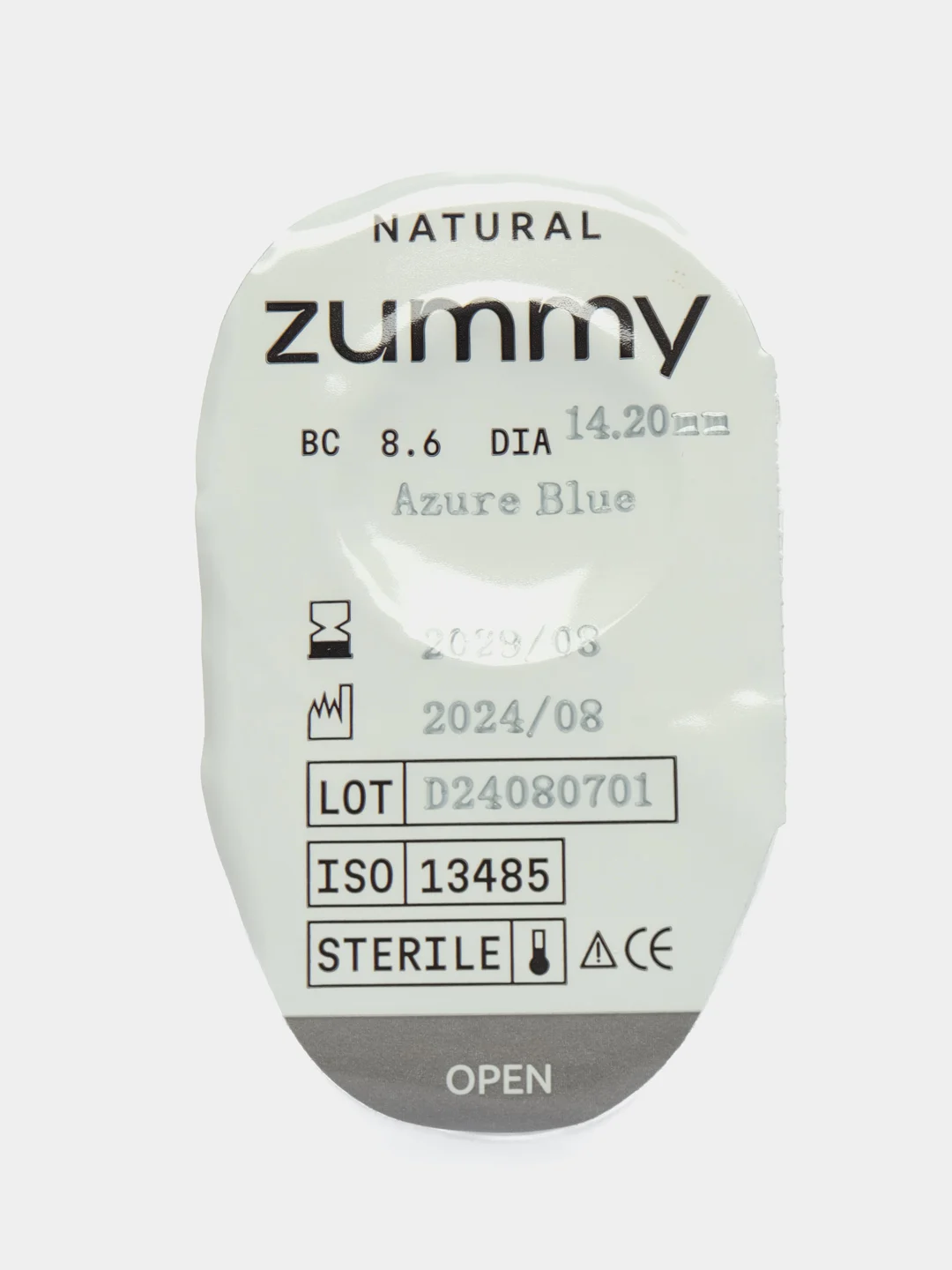 Лазурный цветные линзы Zummy Natural 0,0, радиус кривизны 8,6