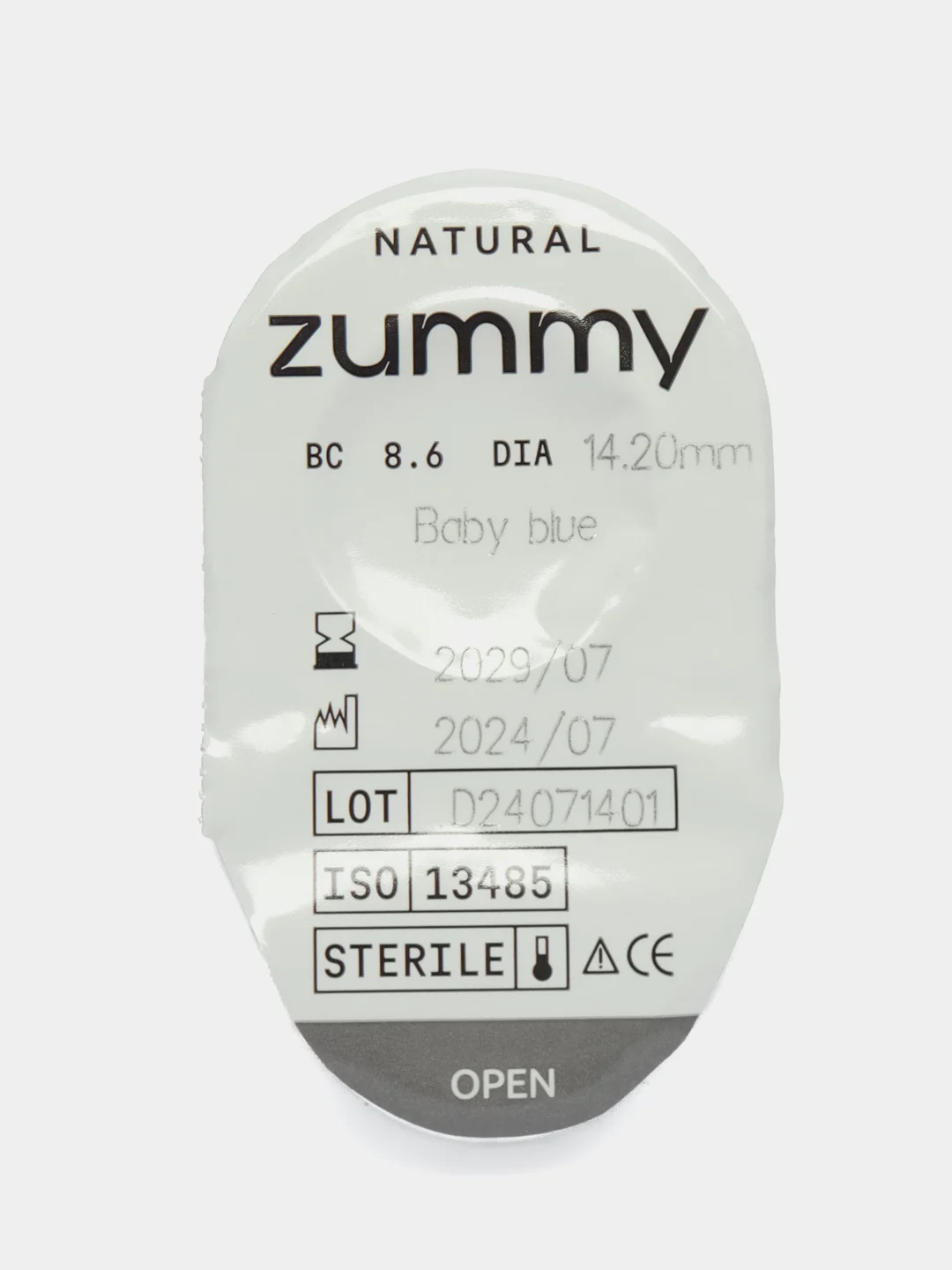 Небесно-голубой цветные линзы Zummy Natural 0,0, радиус кривизны 8,6