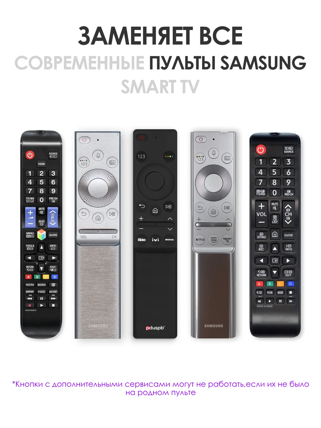 Универсальный пульт ду Samsung Smart TV BN59-01358F / сервисы OKKO, IVI, Megogo