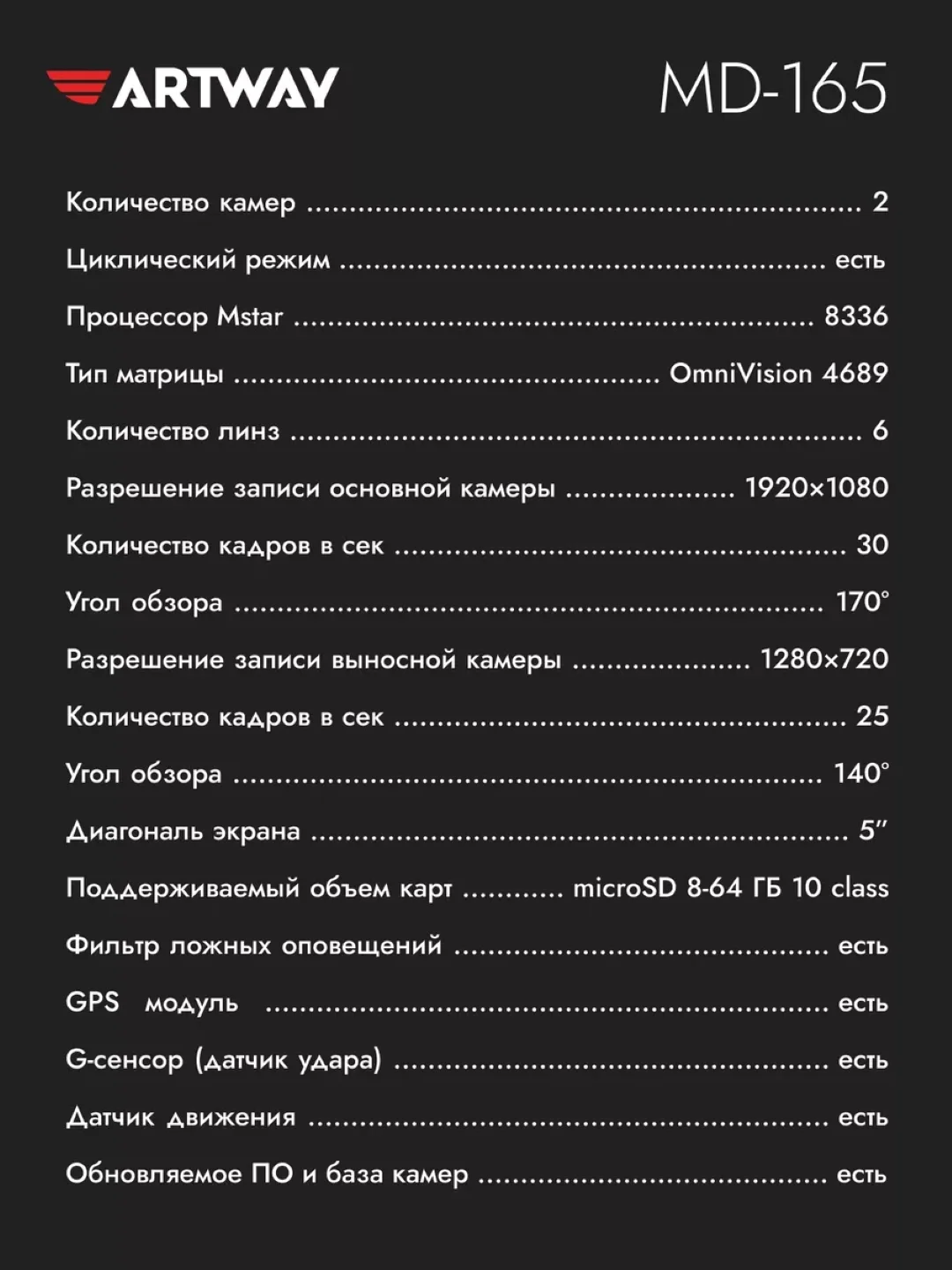 Видеорегистратор-зеркало с радар-детектором, GPS и 2 камерами MD-165