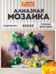 Картина стразами (алмазная мозаика) 40*50 см, ОСТРОВ СОКРОВИЩ "Букет сирени",на подрамнике