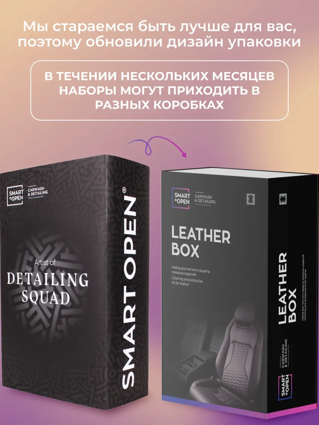 Набор автохимии для чистки и защиты кожи / набор автокосметики / Smart open leather box