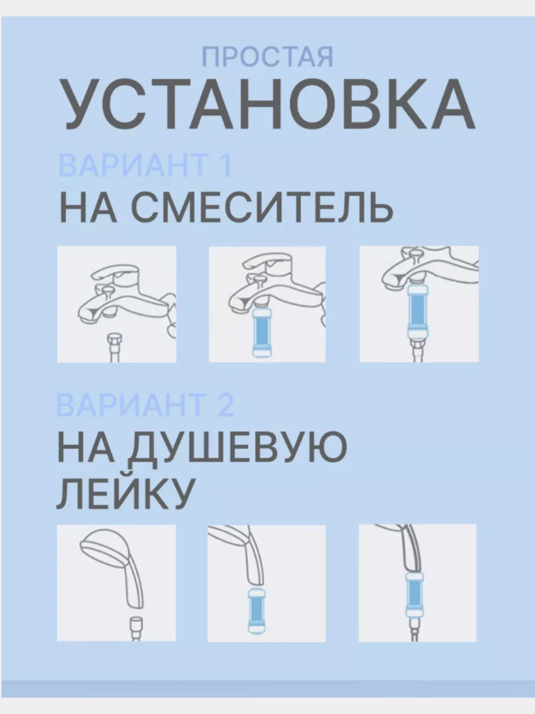 Голубой фильтр для душа от хлора и ржавчины, корейский, насадка на лейку в ванну