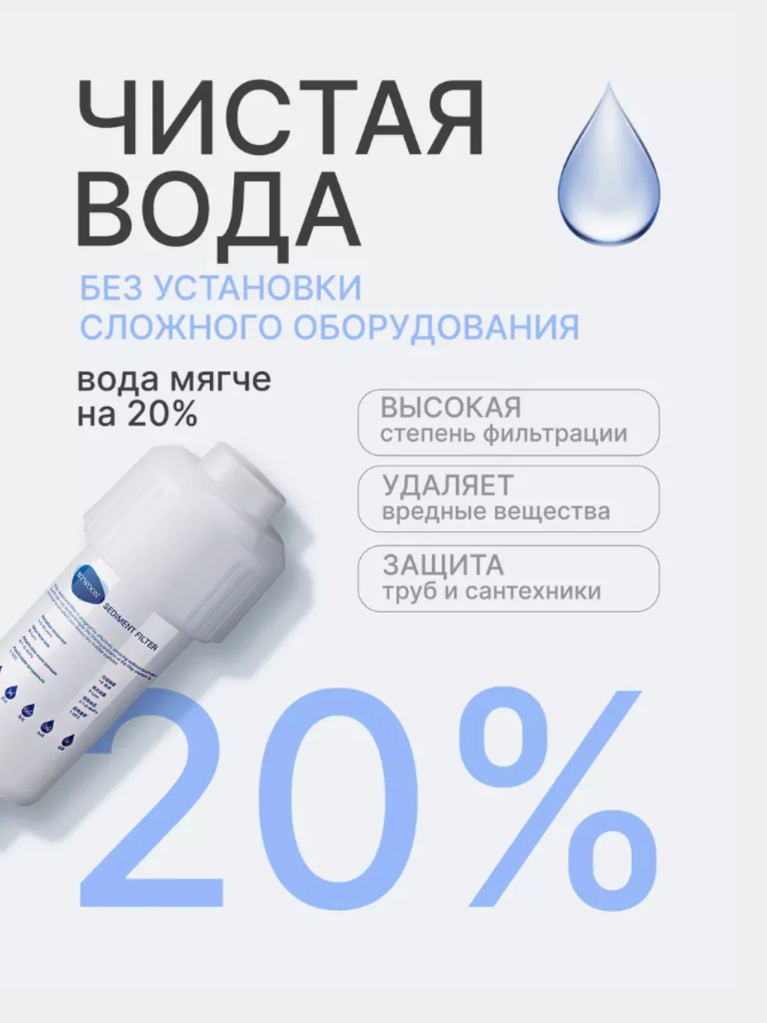 Голубой фильтр для душа от хлора и ржавчины, корейский, насадка на лейку в ванну