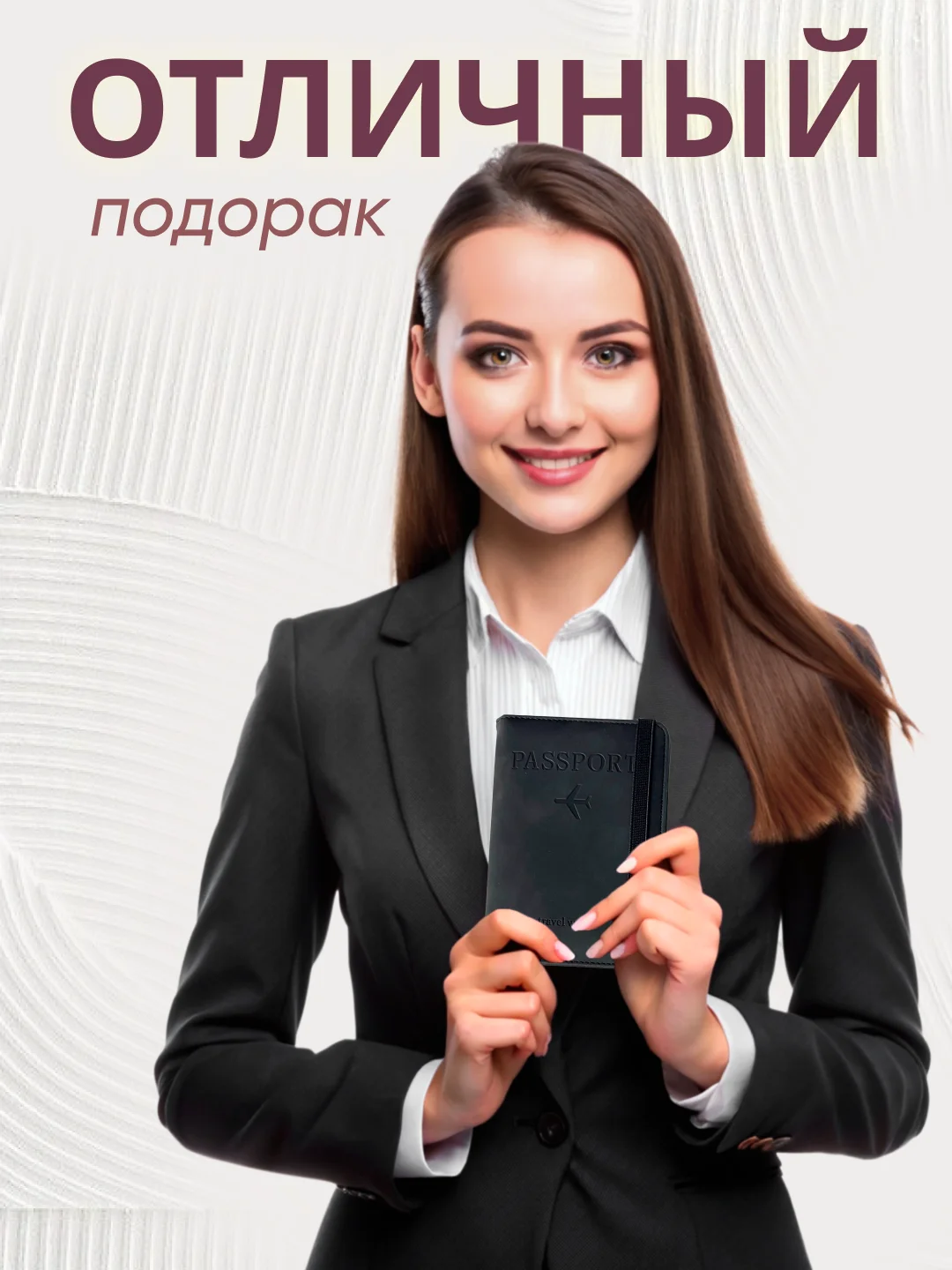 Обложка на паспорт из эко кожи с резинкой с отделениями для карт и купюр, черный