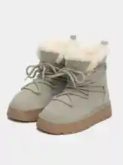 Серый зимние женские угги высокие, на платформе, с мехом