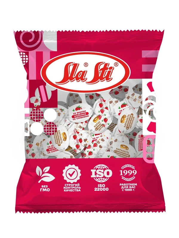 Карамель SlaSti с молочной начинкой Микс  (клуб-сливки, кофе с мол) флоу-пак 0,5кг