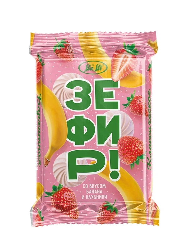 Зефир SlaSti с начинкой со вкусом банана и клубники флоу-пак 0,320кг