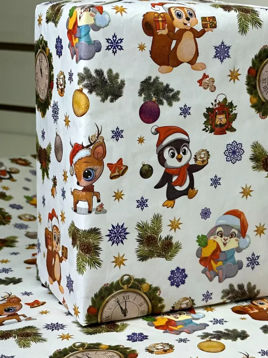Лесной зеленый новогодняя бумага, 70 - 100 см, подарочная, упаковочная, крафт упаковка для подарка, 40 видов