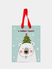 Пакет подарочный новогодний 18*23*10см Meshu "Happy bear", фольга, блестки, мат. ламинация