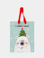 Пакет подарочный новогодний 18*23*10см Meshu "Happy bear", фольга, блестки, мат. ламинация