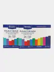Пластилин набор 2 штуки по 36 цветов большой, классический, 1440 грамм, 2 стека, Brauberg