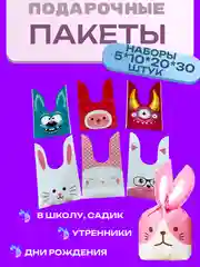 Пакет подарочный новогодний с ушками с завязками на   новый год , день рождения