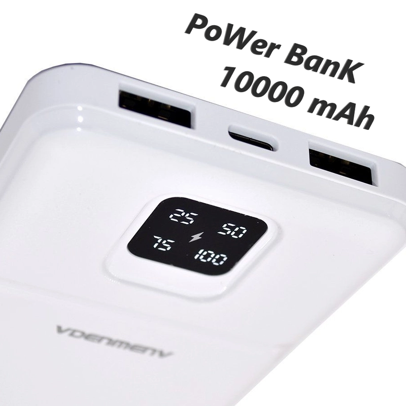 Power Bank, повербанк 10000 мАч с индикатором заряда, 2 USB разъема для зарядки