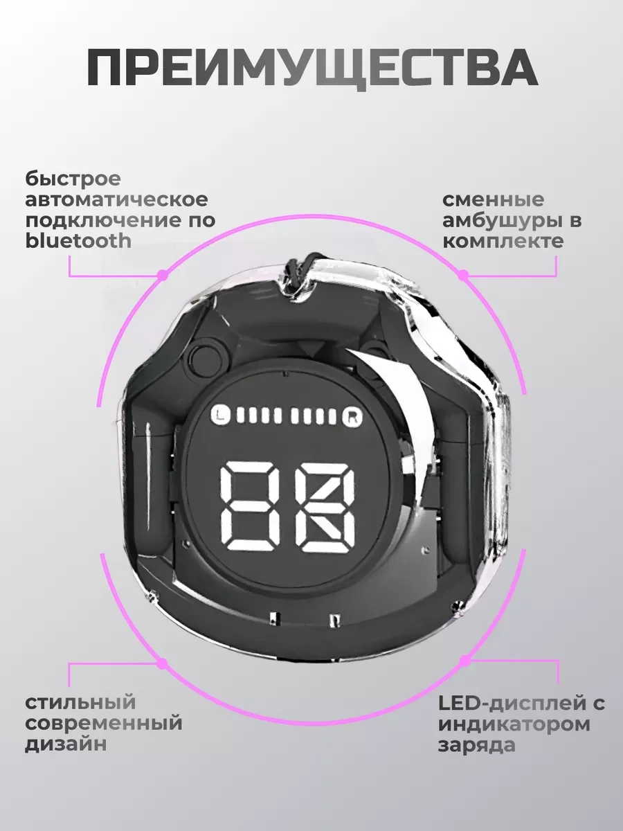 Черный беспроводные наушники Ultra Pods с прозрачным корпусом
