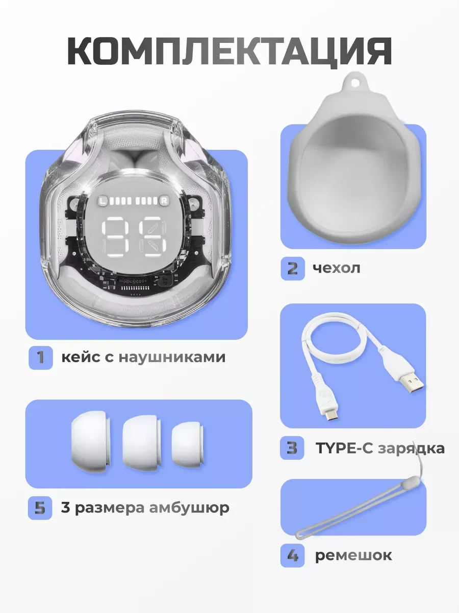 Белый беспроводные наушники Ultra Pods с прозрачным корпусом