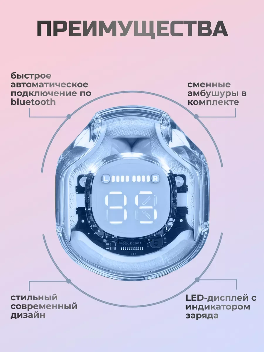 Голубой беспроводные наушники Ultra Pods с прозрачным корпусом