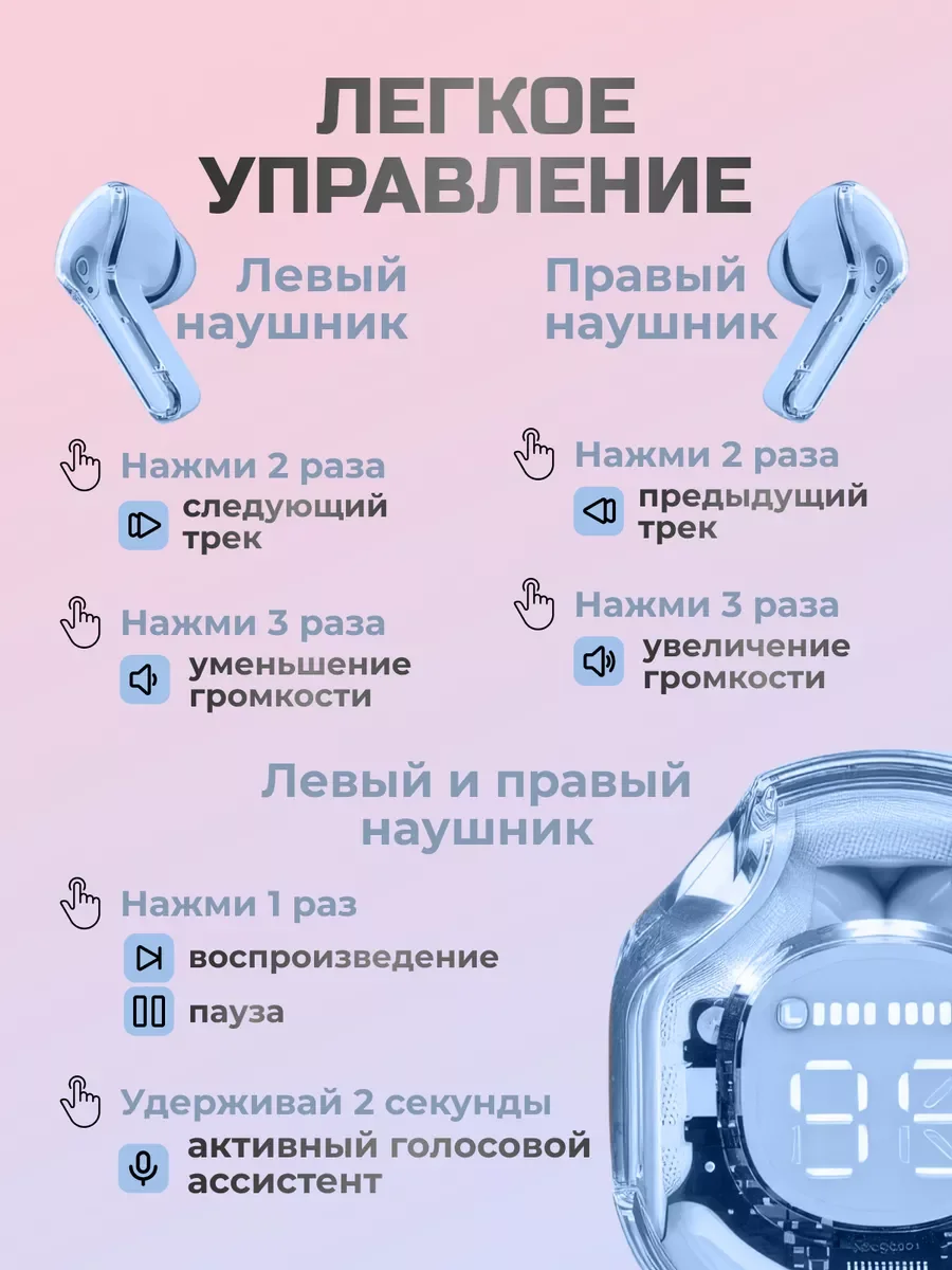 Голубой беспроводные наушники Ultra Pods с прозрачным корпусом