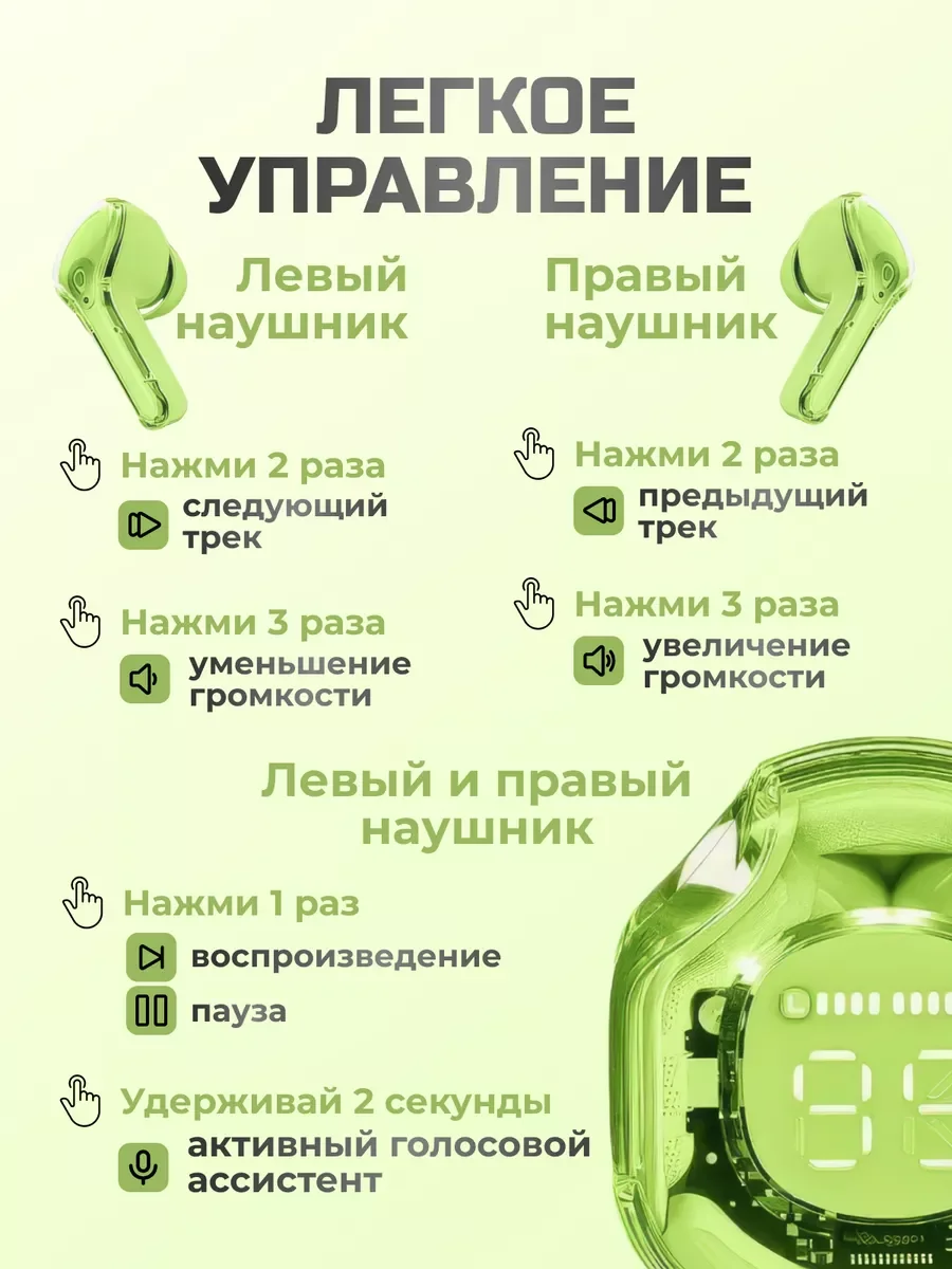 Зеленый беспроводные наушники Ultra Pods с прозрачным корпусом