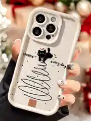Бежевый меланж чехол для iPhone 11 12 13 14 15 16 Pro Max XR Plus с принтом коты новогодний айфон
