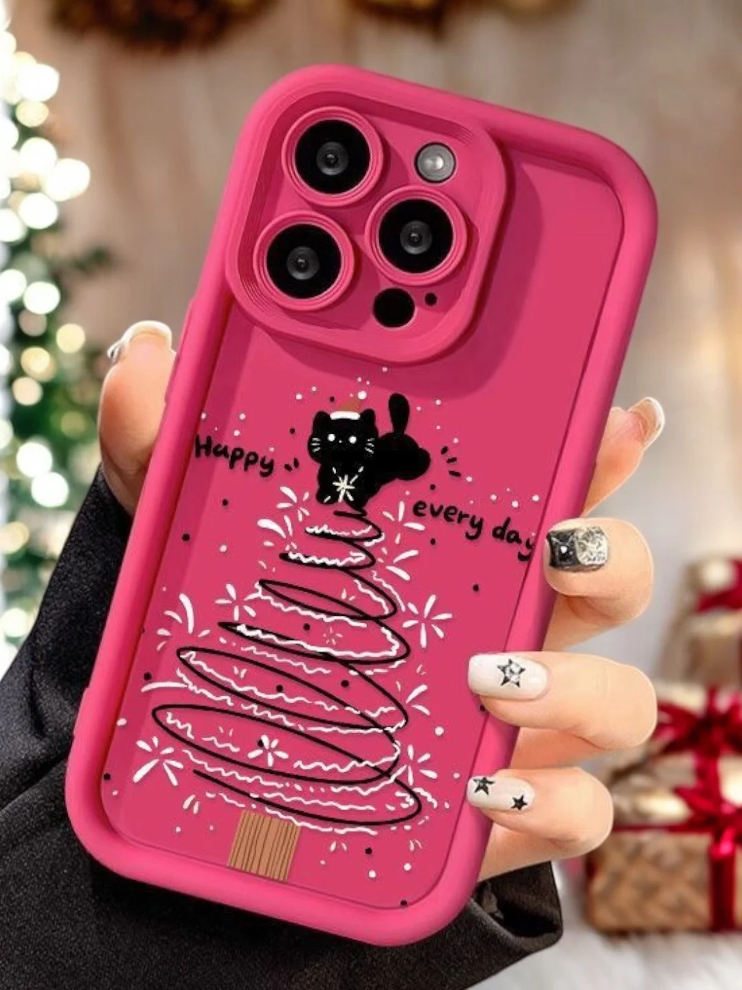 Розовый чехол для iPhone 11 12 13 14 15 16 Pro Max XR Plus с принтом коты новогодний айфон
