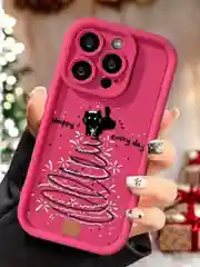 Розовый чехол для iPhone 11 12 13 14 15 16 Pro Max XR Plus с принтом коты новогодний айфон
