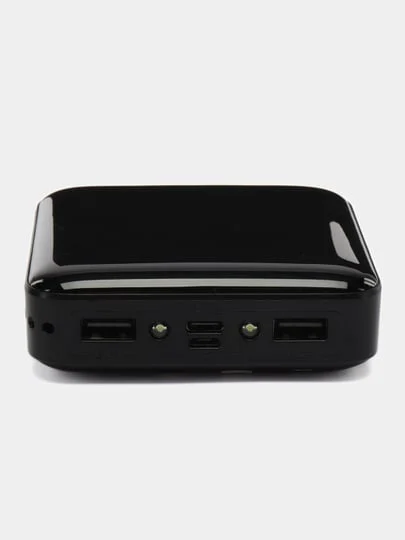 Черный повербанк со встроенными кабелями и фонариком, 10000 mAh