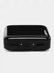 Черный повербанк со встроенными кабелями и фонариком, 10000 mAh