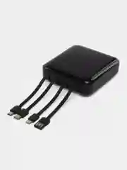 Черный повербанк со встроенными кабелями и фонариком, 10000 mAh