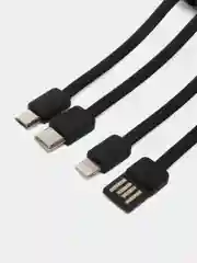Черный повербанк со встроенными кабелями и фонариком, 10000 mAh