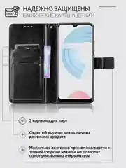 Черный чехол-книжка с магнитной застежкой для Realme C21Y / C25Y / Реалми С21у / С25у
