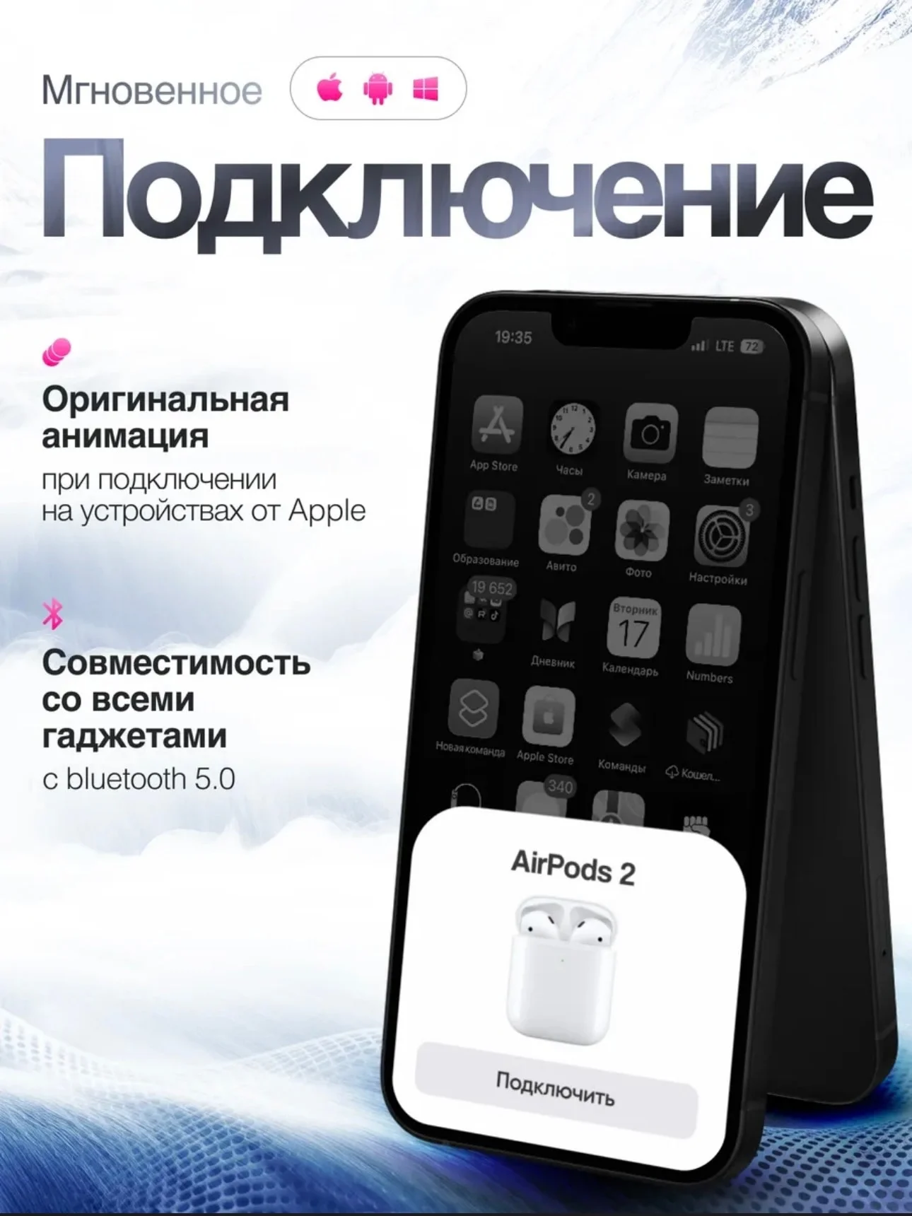 Белый беспроводные наушники APods 2, сенсорные с микрофоном, для Android и IOS