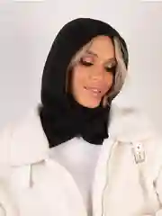 Черный капор женский вязаный, капюшон