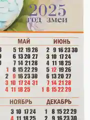 Небесно-голубой календарь 2025  настенный Змея символ года, размер 49,5*44 см