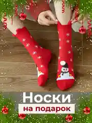 Красный новогодние носки высокие на подарок, женские и мужские с принтом санта, елка,снеговик