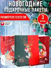 Пакет подарочный, новогодний, 33 х 12 х 25 см