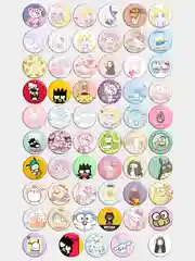 Красный значки Hello Kitty, Kuromi, Little Twin Stars, Badtz-Maru и другие