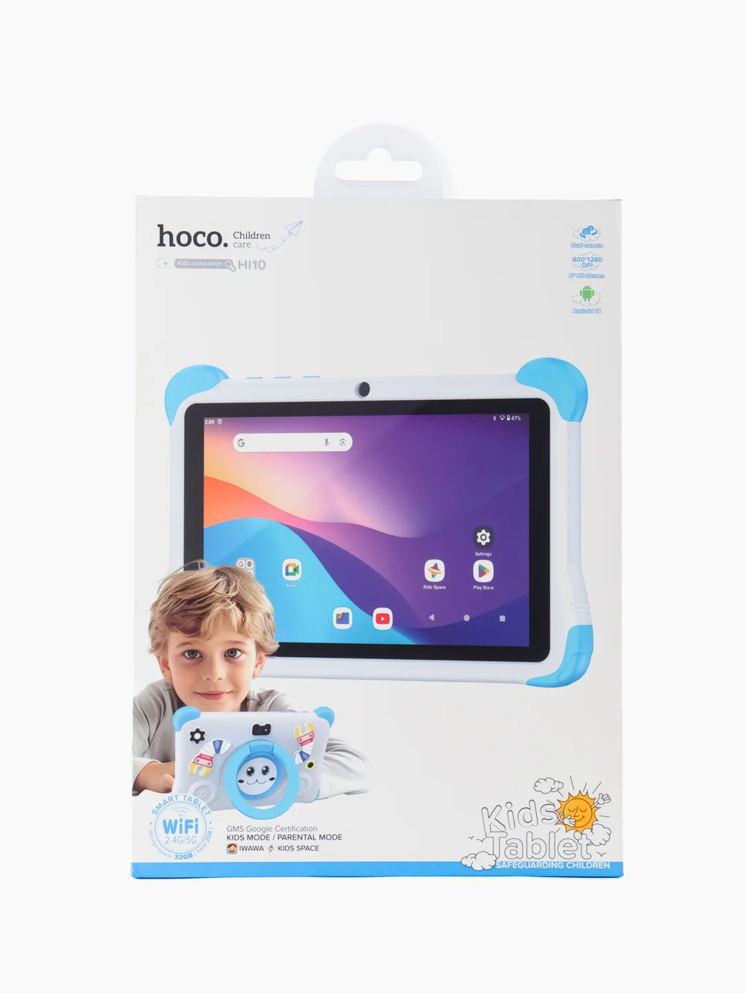 Лазурный планшет для детей Hoco HI10 3/32, защитный корпус, на OC Android, Wi-Fi, Kids mode