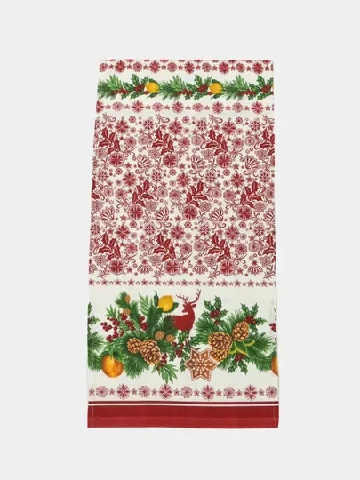 Кораллово-розовый полотенце кухонное из рогожки "Новый год"