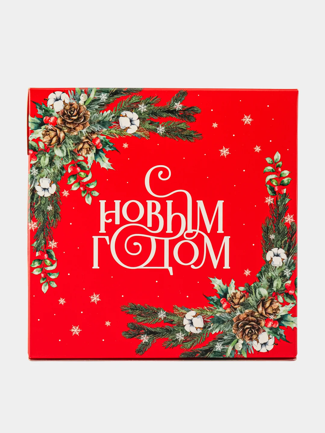 Коралловый коробка подарочная новогодняя "Новый год", 14*14*3,5см