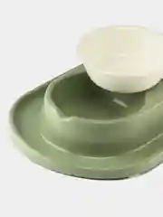 Зеленый миска двойная для животных кошек и собак, с бортом антикрошки
