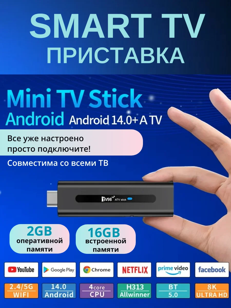 ТВ приставка для телевизора, smart TV, медиаплеер для ТВ, андроид смарт приставка,Wi-Fi