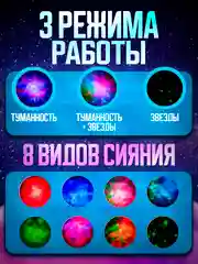 Кремовый ночник Звездное небо, лазерный проектор, "Космонавт", LED, звездное небо, 8 режимов