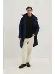 Синий утепленное пальто с капюшоном