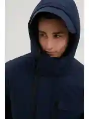 Синий утепленное пальто с капюшоном