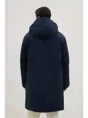 Синий утепленное пальто с капюшоном