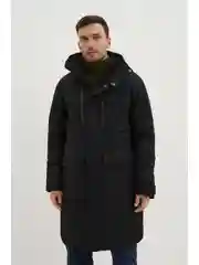 Черный утепленное пальто с капюшоном